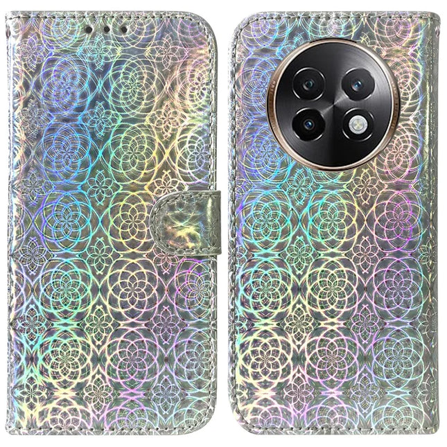 For Realme 13+ 5G Stand Case Dazzling Flower Leather Phone Cover - Grey