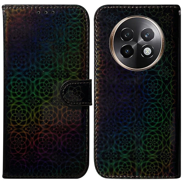 For Realme 13+ 5G Stand Case Dazzling Flower Leather Phone Cover - Black
