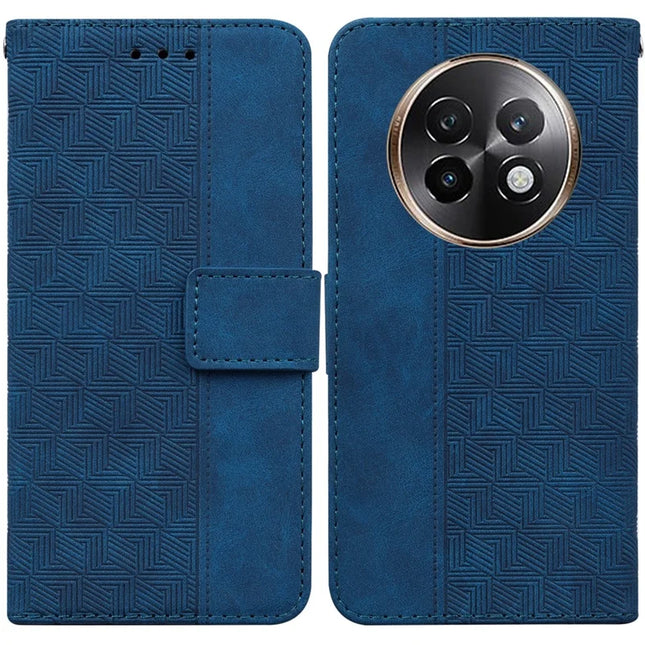 For Realme 13+ 5G Case Geometry Pattern Leather Wallet Phone Cover - Blue