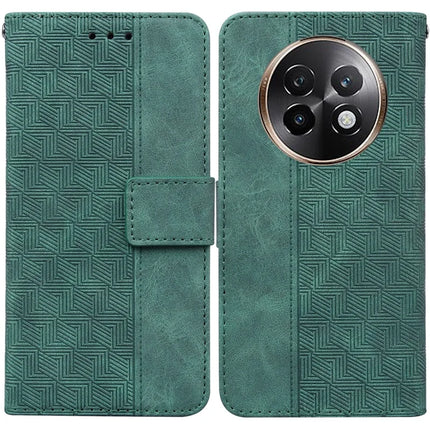 For Realme 13+ 5G Case Geometry Pattern Leather Wallet Phone Cover - Green