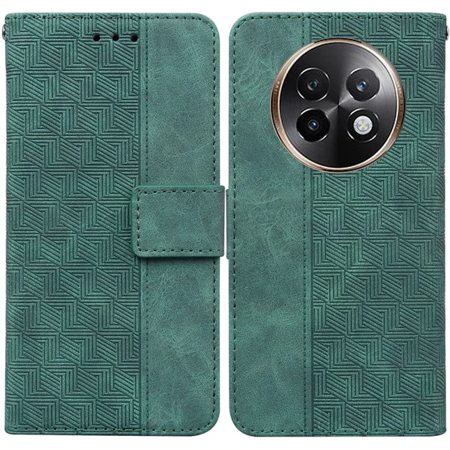For Realme 13+ 5G Case Geometry Pattern Leather Wallet Phone Cover - Green