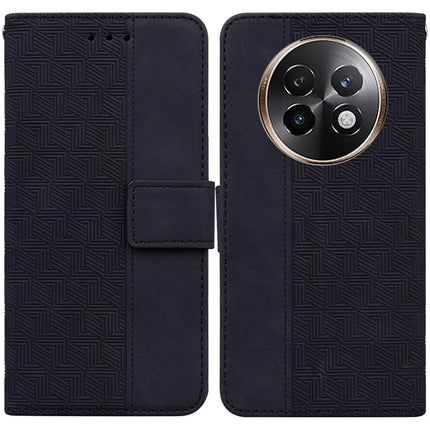 For Realme 13+ 5G Case Geometry Pattern Leather Wallet Phone Cover - Black