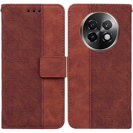 For Realme 13+ 5G Case Geometry Pattern Leather Wallet Phone Cover - Brown