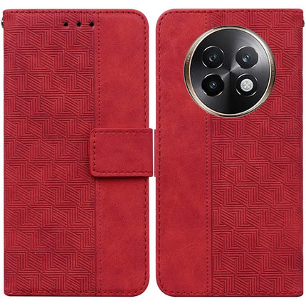 For Realme 13+ 5G Case Geometry Pattern Leather Wallet Phone Cover - Red