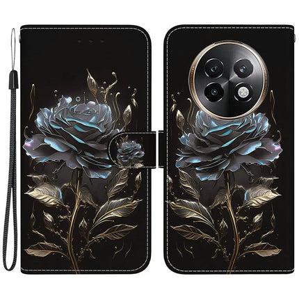 For Realme 13+ 5G Wallet Phone Case Anti-Drop Leather Flip Cover Pattern Printing - Black Rose