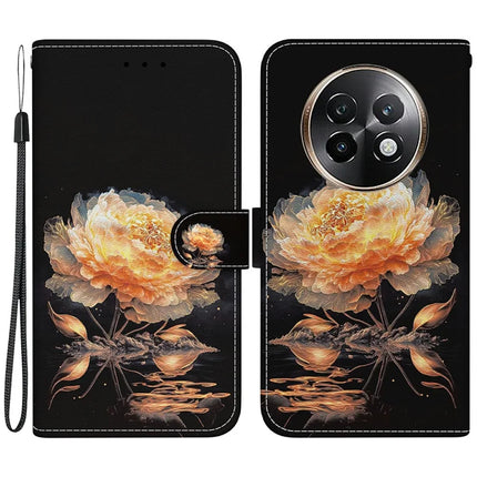 For Realme 13+ 5G Wallet Phone Case Anti-Drop Leather Flip Cover Pattern Printing - Gold Peony