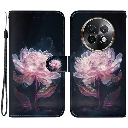 For Realme 13+ 5G Wallet Phone Case Anti-Drop Leather Flip Cover Pattern Printing - Purple Peony