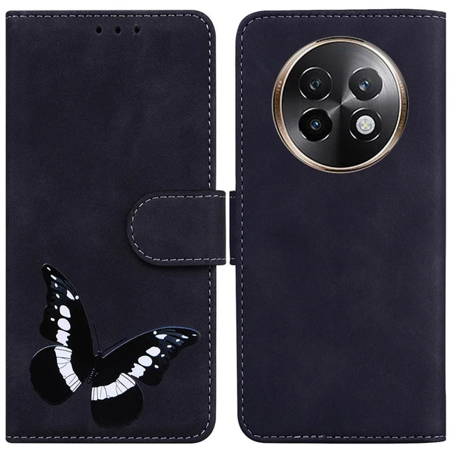 For Realme 13+ 5G Stand Case PU Leather Phone Cover Butterfly Printed - Black
