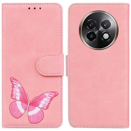 For Realme 13+ 5G Stand Case PU Leather Phone Cover Butterfly Printed - Pink
