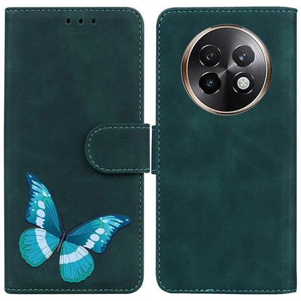 For Realme 13+ 5G Stand Case PU Leather Phone Cover Butterfly Printed - Green