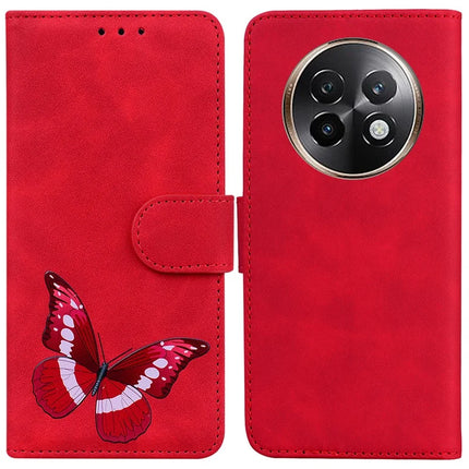 For Realme 13+ 5G Stand Case PU Leather Phone Cover Butterfly Printed - Red