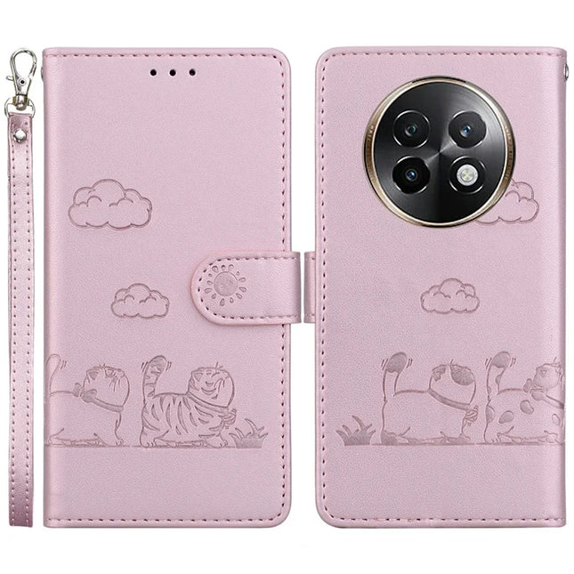 For Realme 13+ 5G Case RFID Blocking Kitten Pattern TPU+PU Leather Phone Cover - Pink