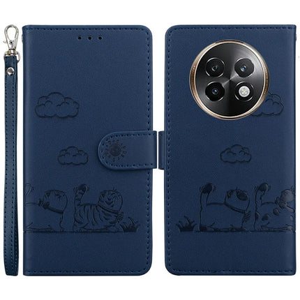 For Realme 13+ 5G Case RFID Blocking Kitten Pattern TPU+PU Leather Phone Cover - Blue