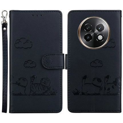 For Realme 13+ 5G Case RFID Blocking Kitten Pattern TPU+PU Leather Phone Cover - Black
