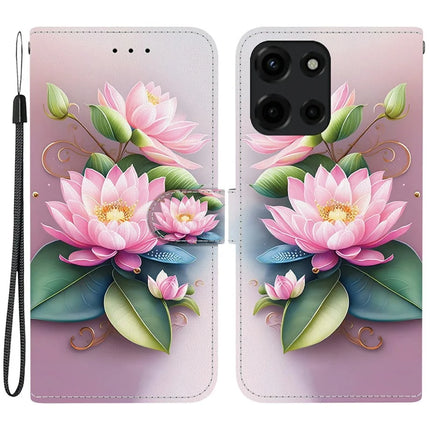 For Motorola Moto G 5G (2025) Case Pattern Printing Anti-Drop Leather Flip Wallet Phone Cover with Lanyard - Lotus