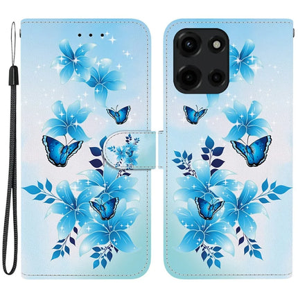 For Motorola Moto G 5G (2025) Case Pattern Printing Anti-Drop Leather Flip Wallet Phone Cover with Lanyard - Blue Butterfly