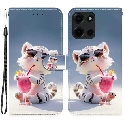 For Motorola Moto G 5G (2025) Case Pattern Printing Anti-Drop Leather Flip Wallet Phone Cover with Lanyard - Cartoon Tiger