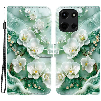 For Motorola Moto G Power (2025) Case Pattern Printing Anti-Drop Leather Flip Wallet Phone Cover with Lanyard - Jade Flower