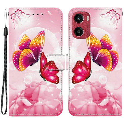 For Motorola Moto G05 4G  /  E15 4G Case Pattern Printing Anti-Drop Leather Flip Wallet Phone Cover with Lanyard - Pink Butterfly