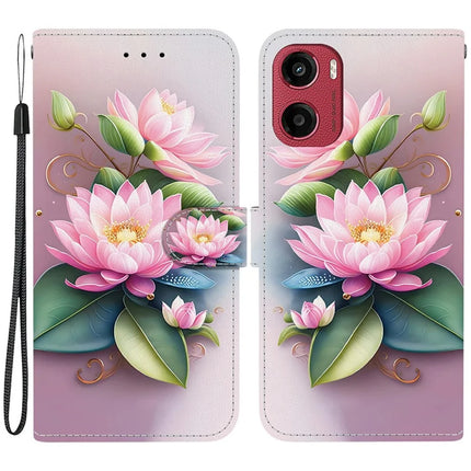For Motorola Moto G05 4G  /  E15 4G Case Pattern Printing Anti-Drop Leather Flip Wallet Phone Cover with Lanyard - Lotus
