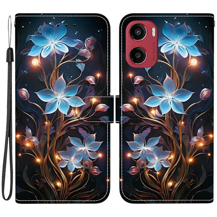 For Motorola Moto G05 4G  /  E15 4G Case Pattern Printing Anti-Drop Leather Flip Wallet Phone Cover with Lanyard - Small Lantern Flower