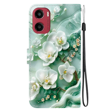 For Motorola Moto G05 4G  /  E15 4G Case Pattern Printing Anti-Drop Leather Flip Wallet Phone Cover with Lanyard