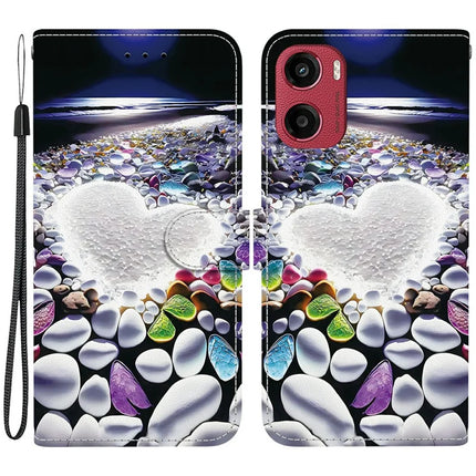 For Motorola Moto G05 4G  /  E15 4G Case Pattern Printing Anti-Drop Leather Flip Wallet Phone Cover with Lanyard - Heart Shape