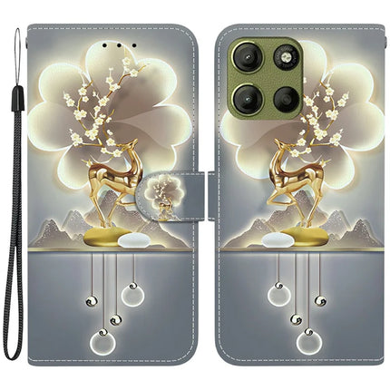 For Motorola Moto G15 4G Case Pattern Printing Anti Drop Leather Flip Wallet Phone Cover with Lanyard - Sika Deer