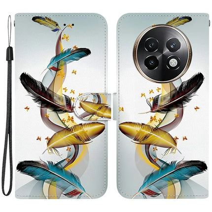For Realme 13+ 5G Case Pattern Printing Anti-Drop Leather Flip Wallet Phone Cover with Lanyard - Golden Butterfly Feather