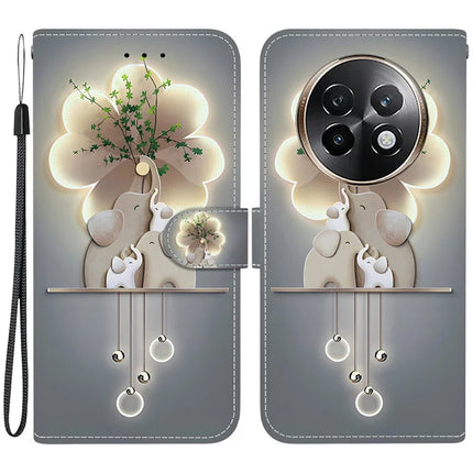 For Realme 13+ 5G Case Pattern Printing Anti-Drop Leather Flip Wallet Phone Cover with Lanyard - Three Elephants