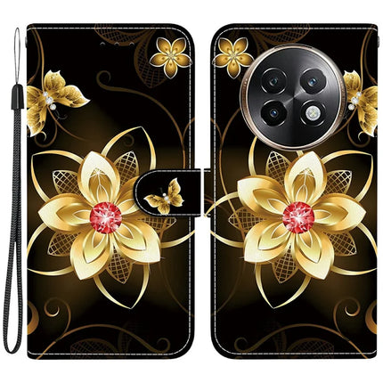 For Realme 13+ 5G Case Pattern Printing Anti-Drop Leather Flip Wallet Phone Cover with Lanyard - Golden Flower
