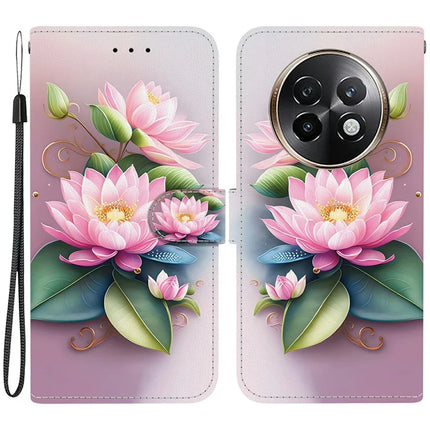 For Realme 13+ 5G Case Pattern Printing Anti-Drop Leather Flip Wallet Phone Cover with Lanyard - Lotus