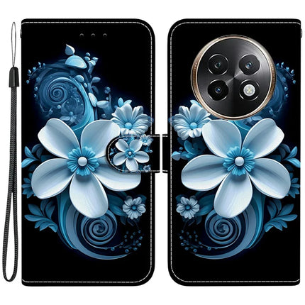 For Realme 13+ 5G Case Pattern Printing Anti-Drop Leather Flip Wallet Phone Cover with Lanyard - Black Orchid