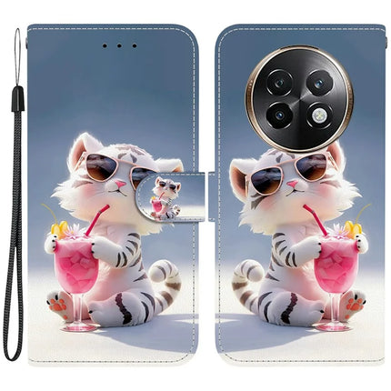 For Realme 13+ 5G Case Pattern Printing Anti-Drop Leather Flip Wallet Phone Cover with Lanyard - Cartoon Tiger