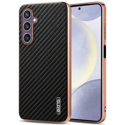 AZNS For Samsung Galaxy A05s 4G  /  M14 4G Case Electroplating Carbon Fiber Texture PU + TPU Phone Cover - Black