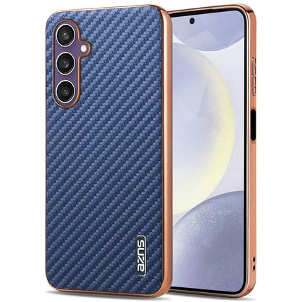 AZNS For Samsung Galaxy A05s 4G  /  M14 4G Case Electroplating Carbon Fiber Texture PU + TPU Phone Cover - Blue
