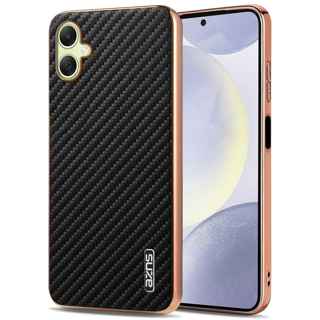 AZNS For Samsung Galaxy A06 Case Electroplating Carbon Fiber Texture PU + TPU Phone Cover - Black