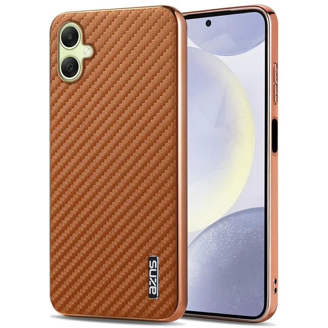 AZNS For Samsung Galaxy A06 Case Electroplating Carbon Fiber Texture PU + TPU Phone Cover - Brown