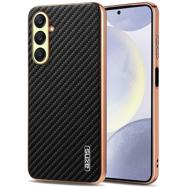 AZNS For Samsung Galaxy A26 5G Case Electroplating Carbon Fiber Texture PU + TPU Phone Cover - Black