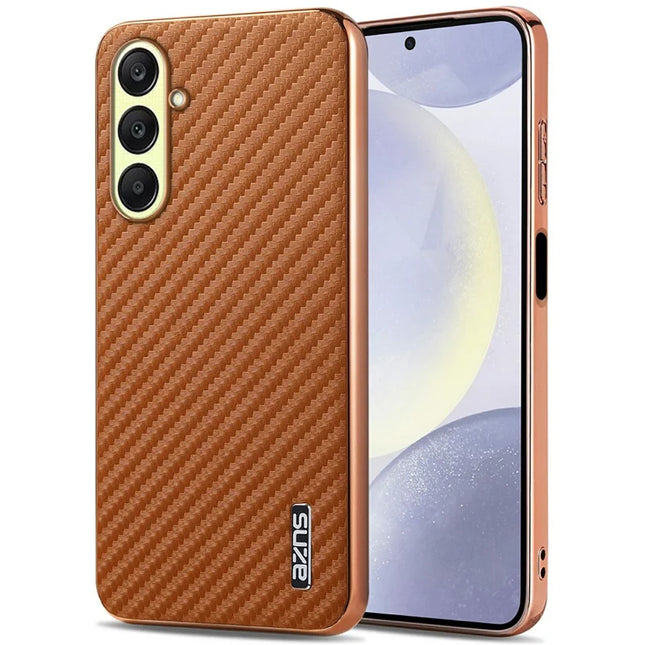 AZNS For Samsung Galaxy A26 5G Case Electroplating Carbon Fiber Texture PU + TPU Phone Cover - Brown