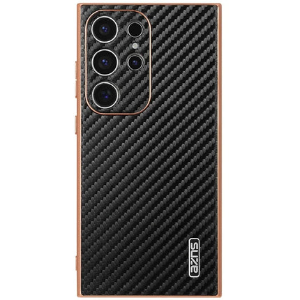 AZNS For Samsung Galaxy S23 Ultra Case Electroplating Carbon Fiber Texture PU + TPU Phone Cover