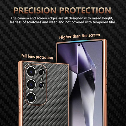 AZNS For Samsung Galaxy S23 Ultra Case Electroplating Carbon Fiber Texture PU + TPU Phone Cover