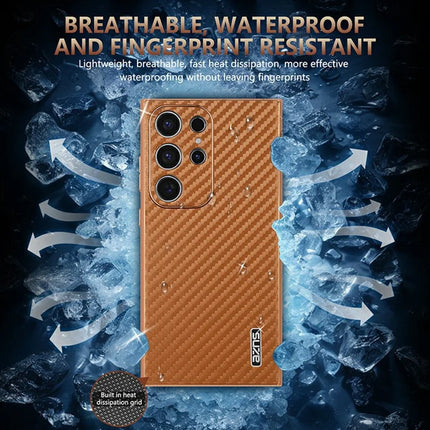 AZNS For Samsung Galaxy S23 Ultra Case Electroplating Carbon Fiber Texture PU + TPU Phone Cover