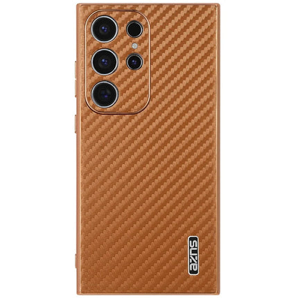 AZNS For Samsung Galaxy S23 Ultra Case Electroplating Carbon Fiber Texture PU + TPU Phone Cover