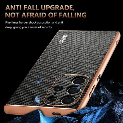 AZNS For Samsung Galaxy S23 Ultra Case Electroplating Carbon Fiber Texture PU + TPU Phone Cover