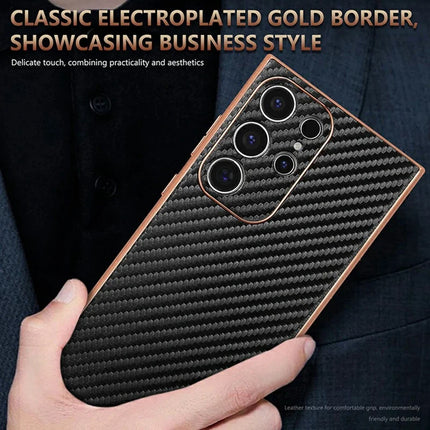 AZNS For Samsung Galaxy S23 Ultra Case Electroplating Carbon Fiber Texture PU + TPU Phone Cover