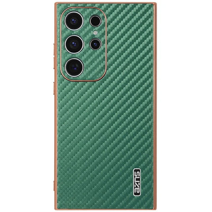 AZNS For Samsung Galaxy S23 Ultra Case Electroplating Carbon Fiber Texture PU + TPU Phone Cover