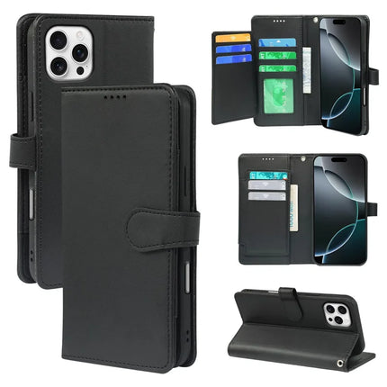 For iPhone 16 Pro Max Case with 9 Card Slots PU Leather Stand Phone Cover - Black