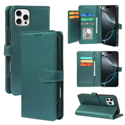 For iPhone 16 Pro Max Case with 9 Card Slots PU Leather Stand Phone Cover - Green
