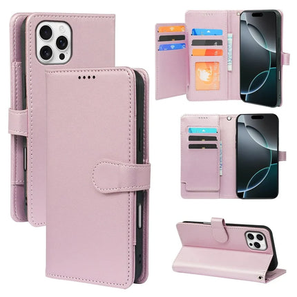 For iPhone 16 Pro Max Case with 9 Card Slots PU Leather Stand Phone Cover - Rose Gold